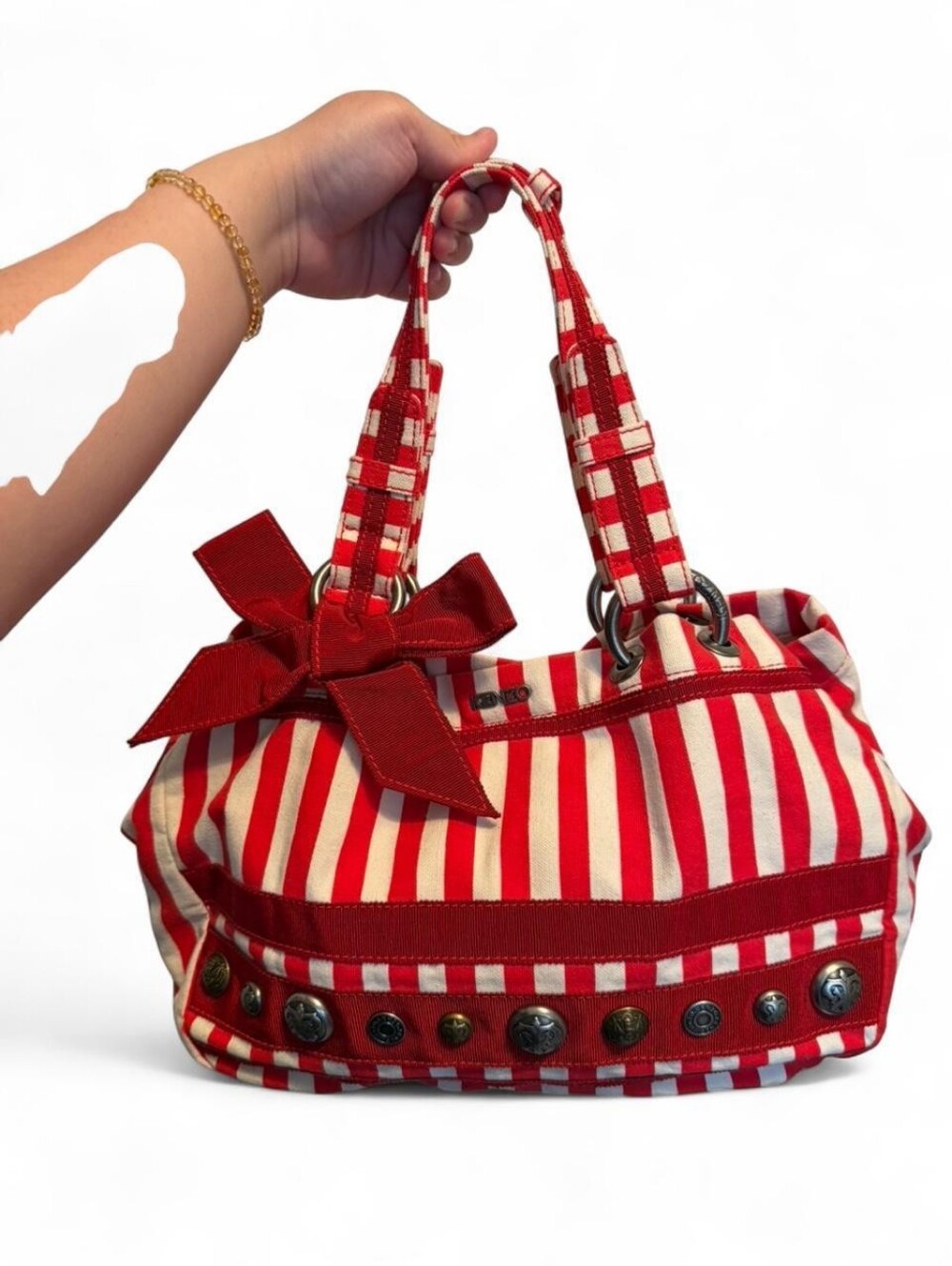 KENZO Y2K white & red striped handbag with bow detail - Picture 3 of 6